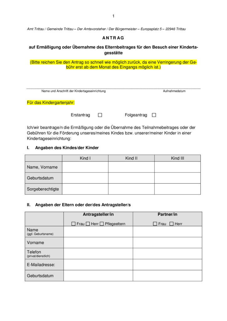 Formulare - Deine KiTa