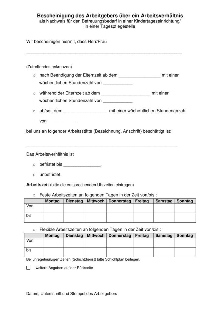 Arbeitgeberbescheinigung Kita Vorlage - vrogue.co