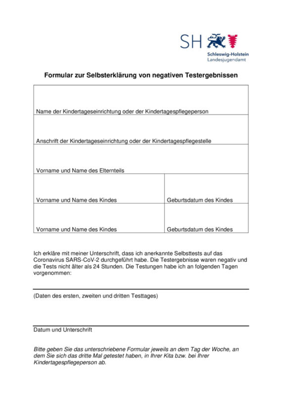 Formular Zur Selbsterklärung Von Negativen Testergebnissen Formulare - Deine KiTa